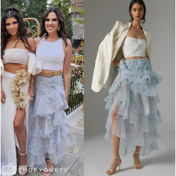 LoveShackFancy Grover Floral-Appliqué Tiered Organza Ruffled Maxi Skirt - Picture 2 of 12